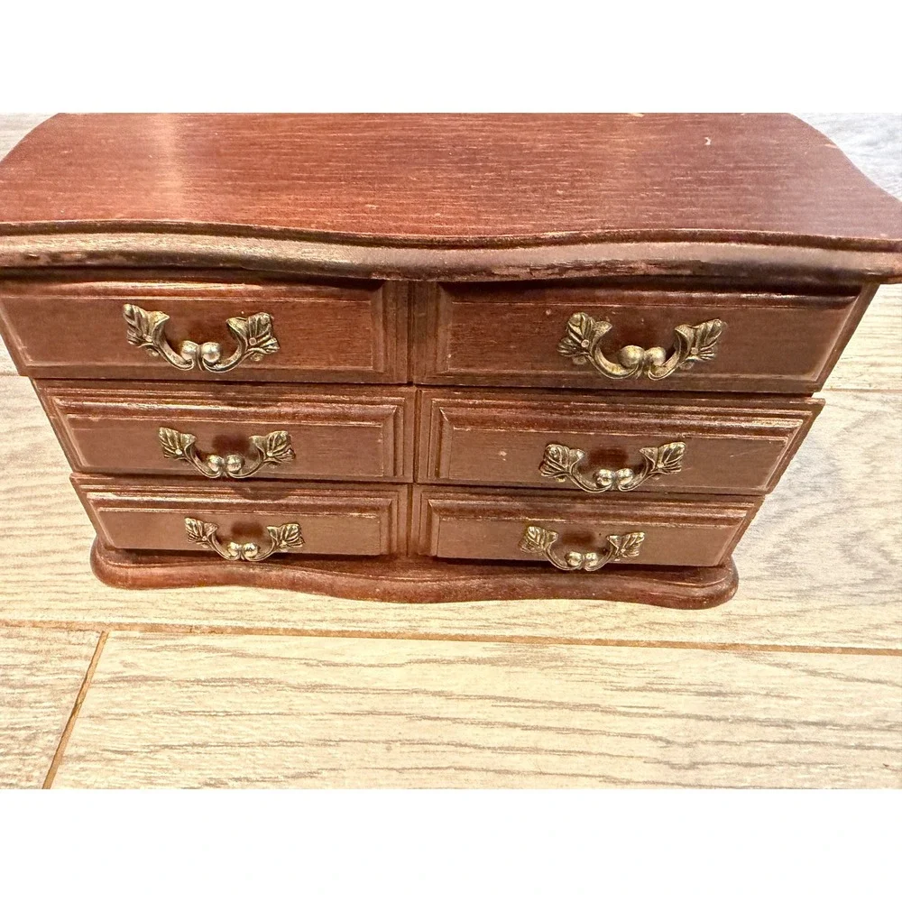 Jewelry Box Wood Storage Case MCM Dresser Chest Drawer Vintage 80s Y2K Retro